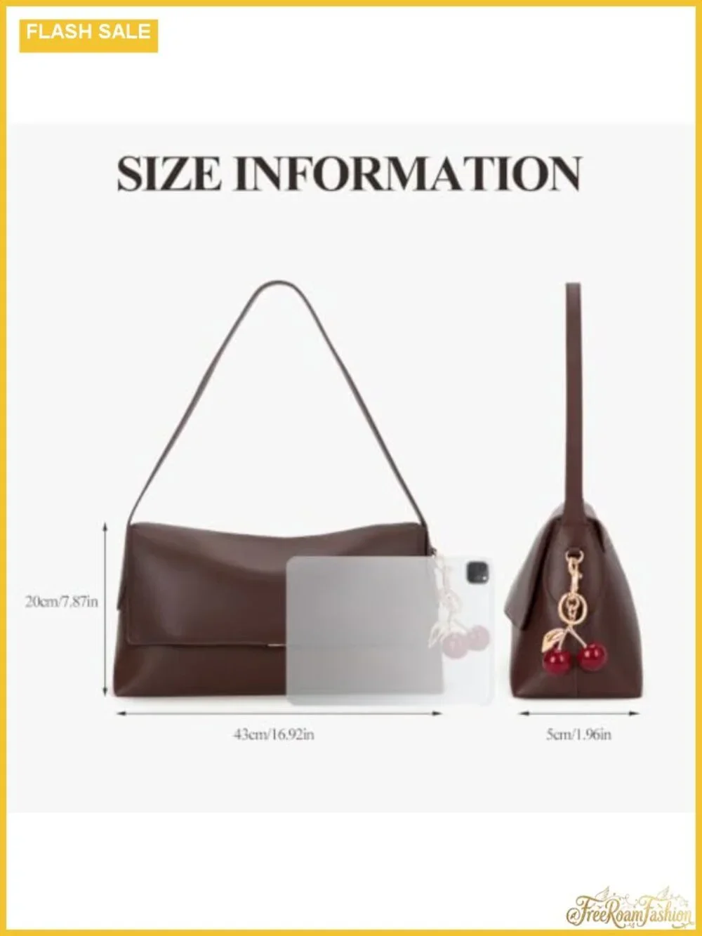 Vintage Faux Leather Hobo Shoulder Bag with Detachable Cherry Charm